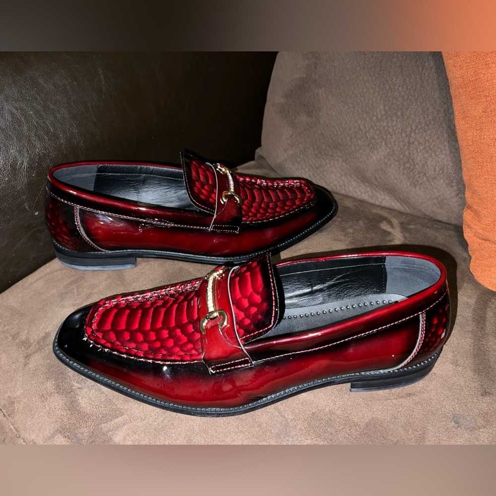 Moretti Black Label patent leather loafers/bit hardware/crocodile texture sz 12